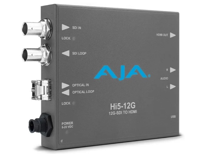 AJA HI5-12G-R-R0 12G-SDI to HDMI 2.0 / Fiber LC Receiver / 4K60p HDR10 HLG
