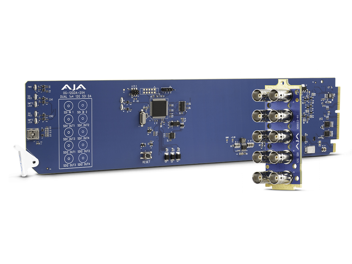 AJA OG-12GDA-2x4 Dual 1x4 12G-SDI Distribution Amplifier / Dual Input / 8x 12G-SDI Outputs / HDR - Image 2