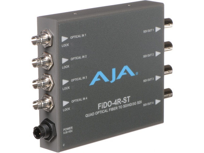 AJA FIDO-4R-ST-R0 4-Channel Single-Mode ST Fiber to 3G-SDI Receiver / 10 km Range / Reclocking