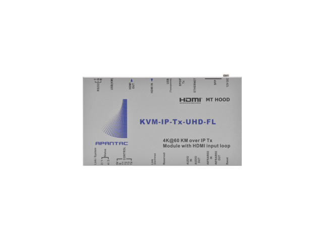 Apantac KVM-IP-Tx-UHD-FL+POE KVM Transmitter /  HDMI with Looping Input / Up to 170 meters (Point to point) / PoE