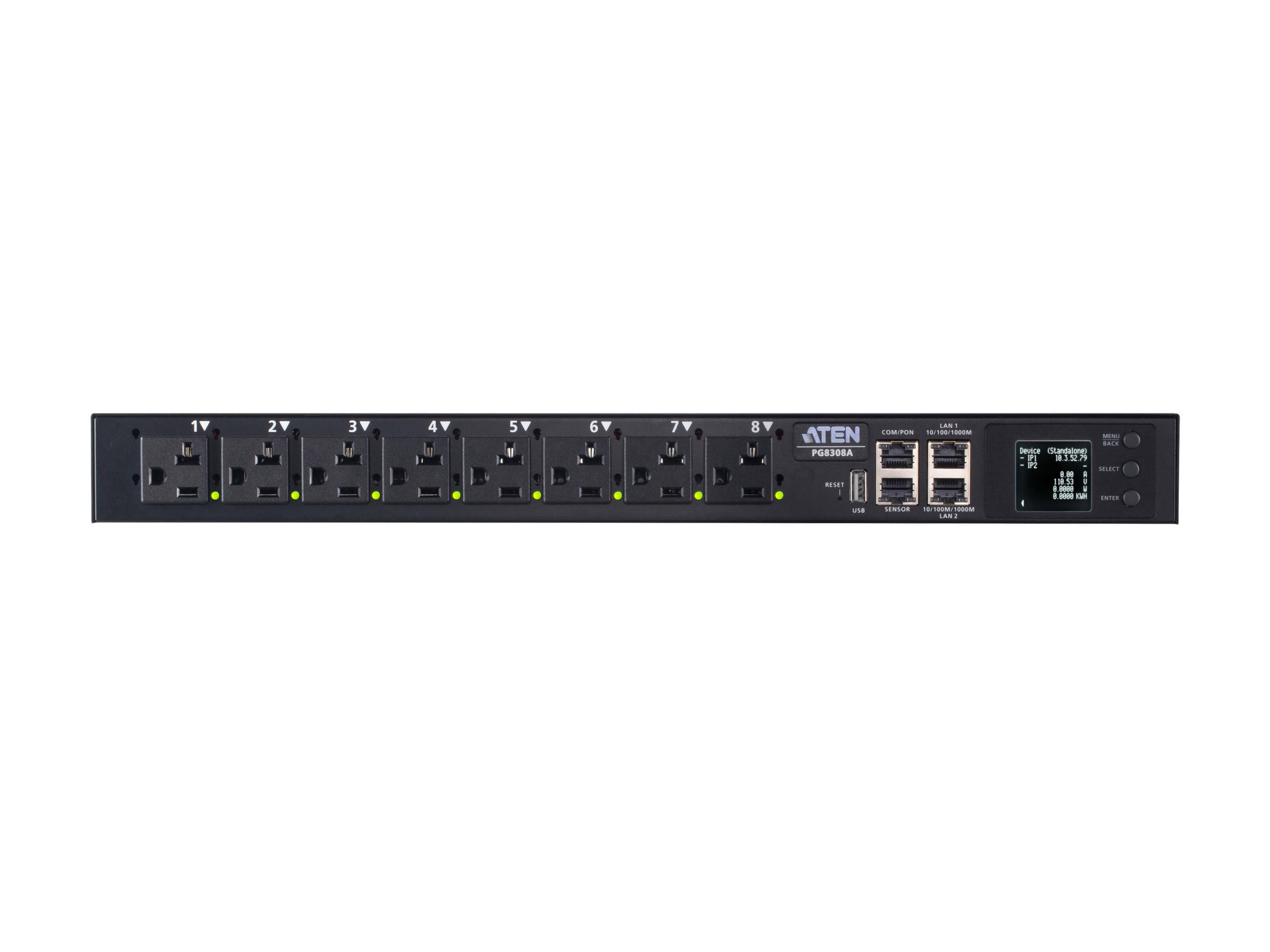 Aten PG8308A 30A 8-Outlet 1U Outlet-Metered / Switched PDU 100-120VAC / kWh Metering / Dual LAN - Image 2