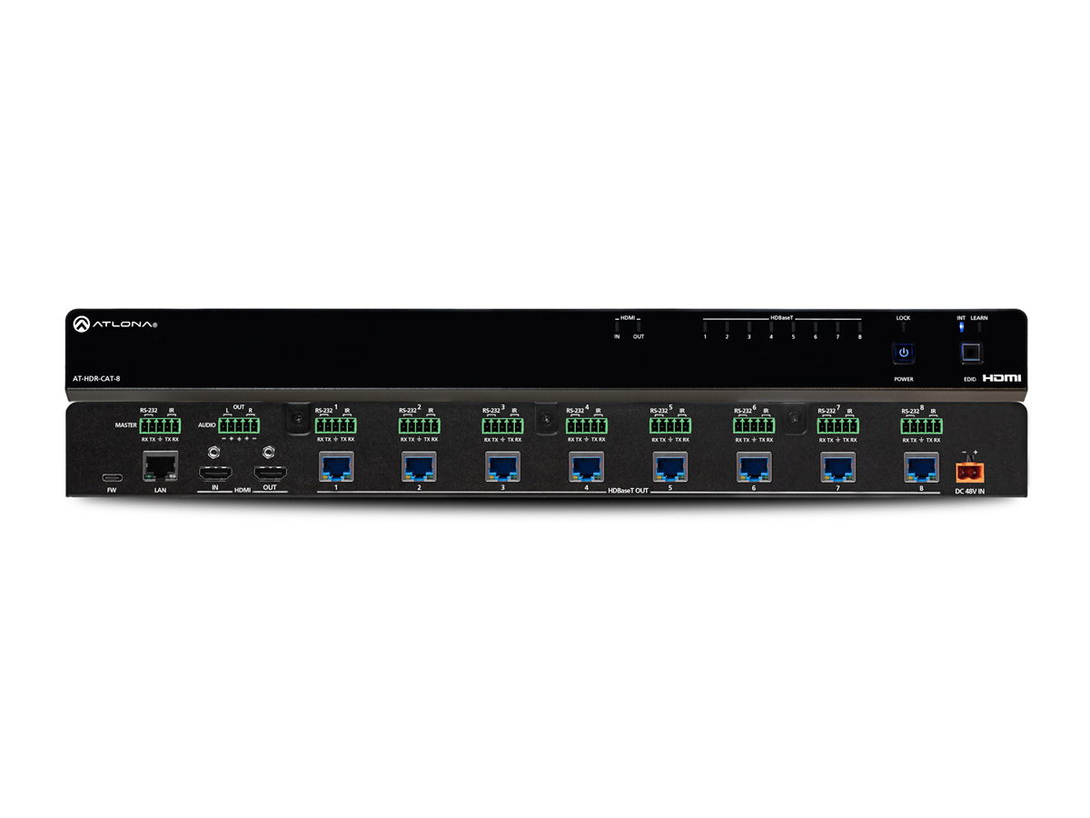 Atlona AT-HDR-CAT-8 HDBaseT 1x8 4K/60 4:4:4 HDR Distribution Amplifier / Audio De-embed / 130 ft