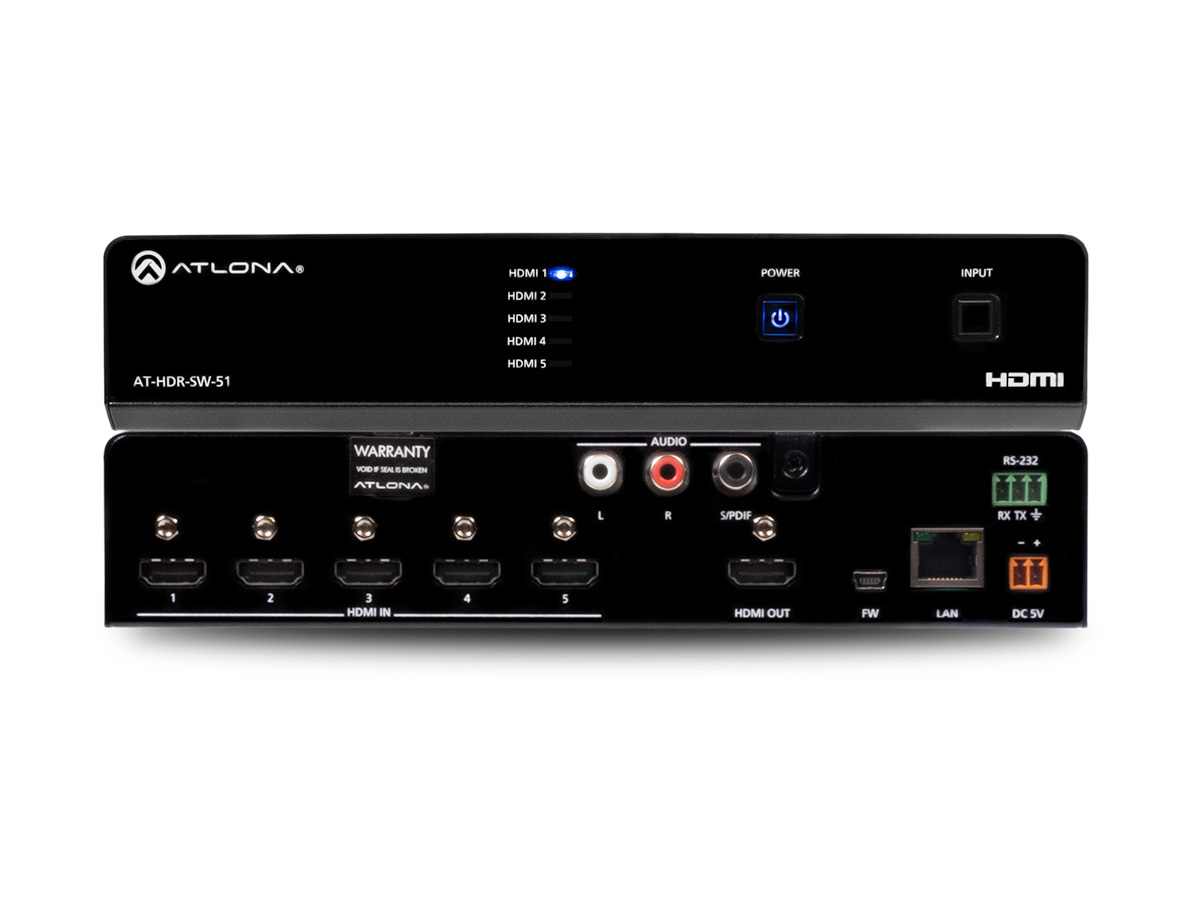 Atlona AT-HDR-SW-51 5x1 4K HDR HDMI Switcher / 4K@60 4:4:4 / 4K->1080p Downscale / Audio De-embed