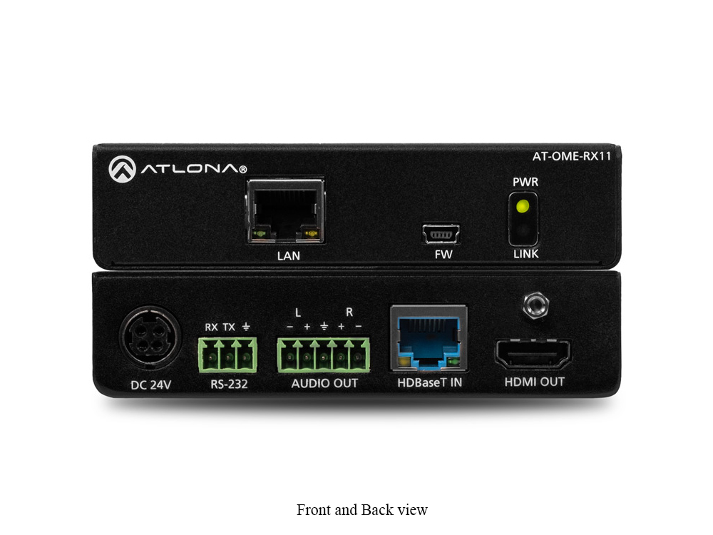 Atlona AT-OME-RX11 HDBaseT Receiver / 4K60 4:2:0 / Audio De-embed / RS-232 / PoE / 330ft