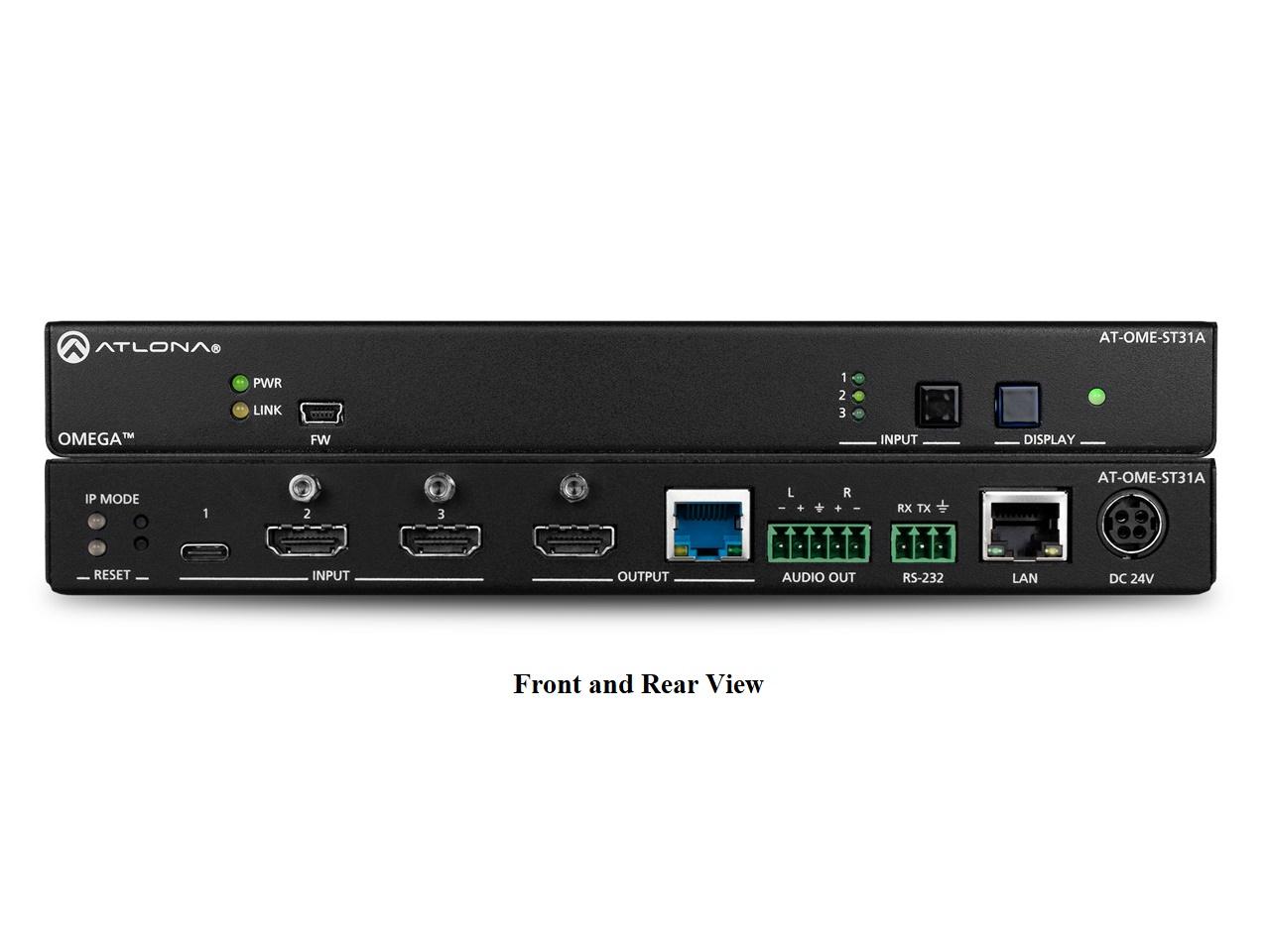 Atlona AT-OME-ST31A HDBaseT 3x1 switcher / HDMI / USB-C / 4K UHD 60Hz / PoE / Audio de-embed