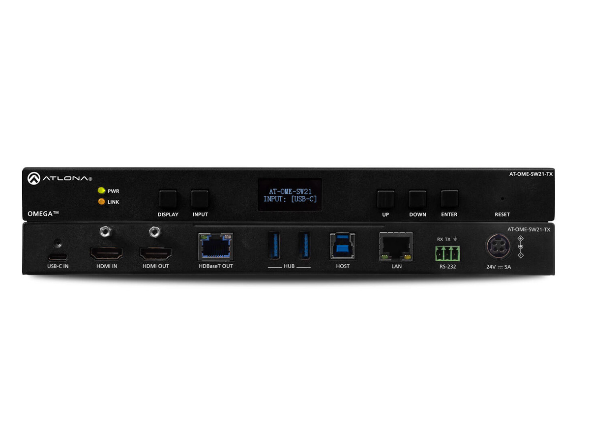 Atlona AT-OME-SW21-TX HDBaseT 2x1 Switcher USB-C / HDMI Inputs / Mirrored HDMI Output / USB 3.2 Hub