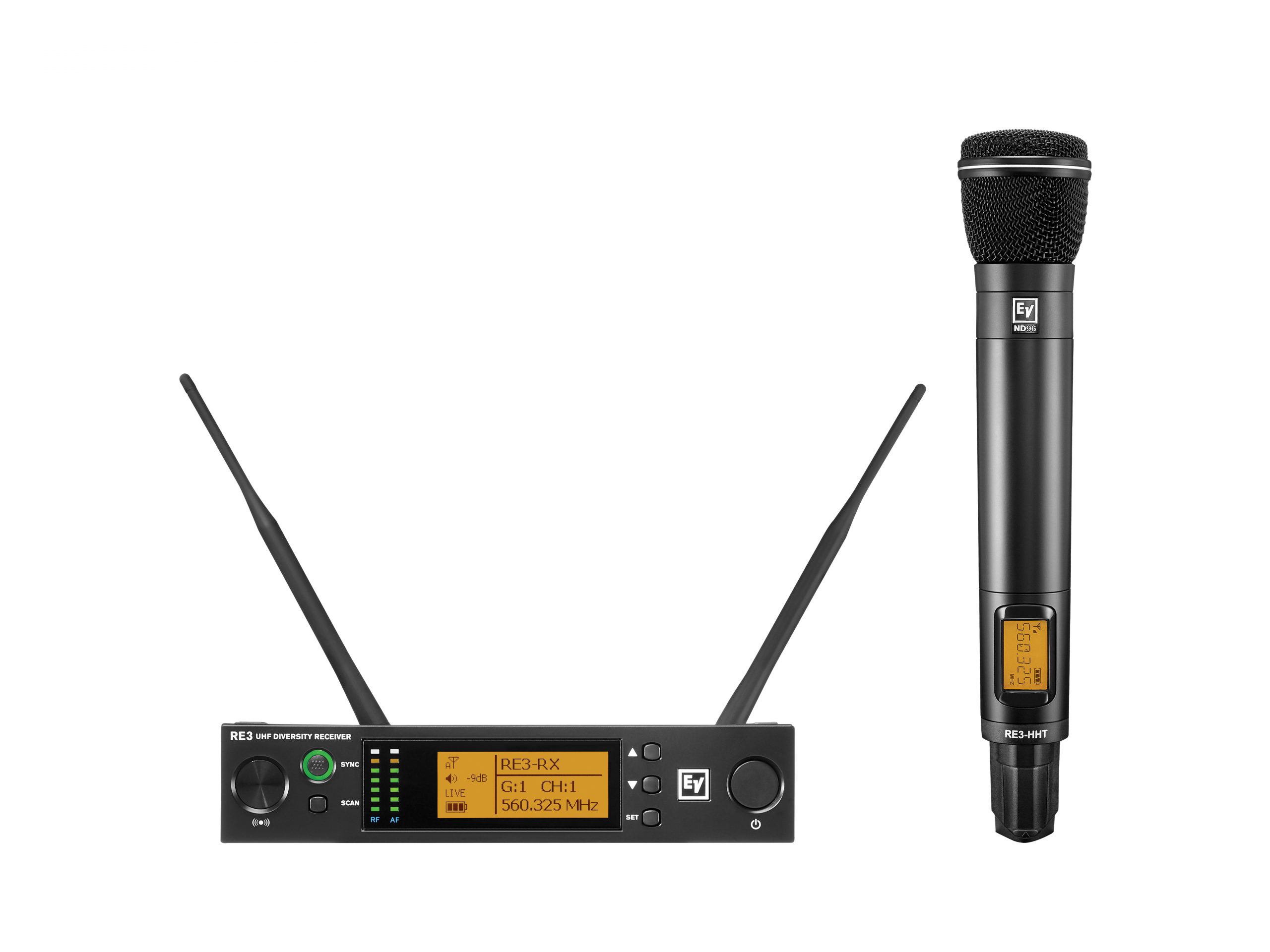 Electro-Voice RE3-ND96-5H UHF Handheld Wireless Vocal Microphone Set 560-596 MHz 10/50 mW 1440 Freq - Image 2