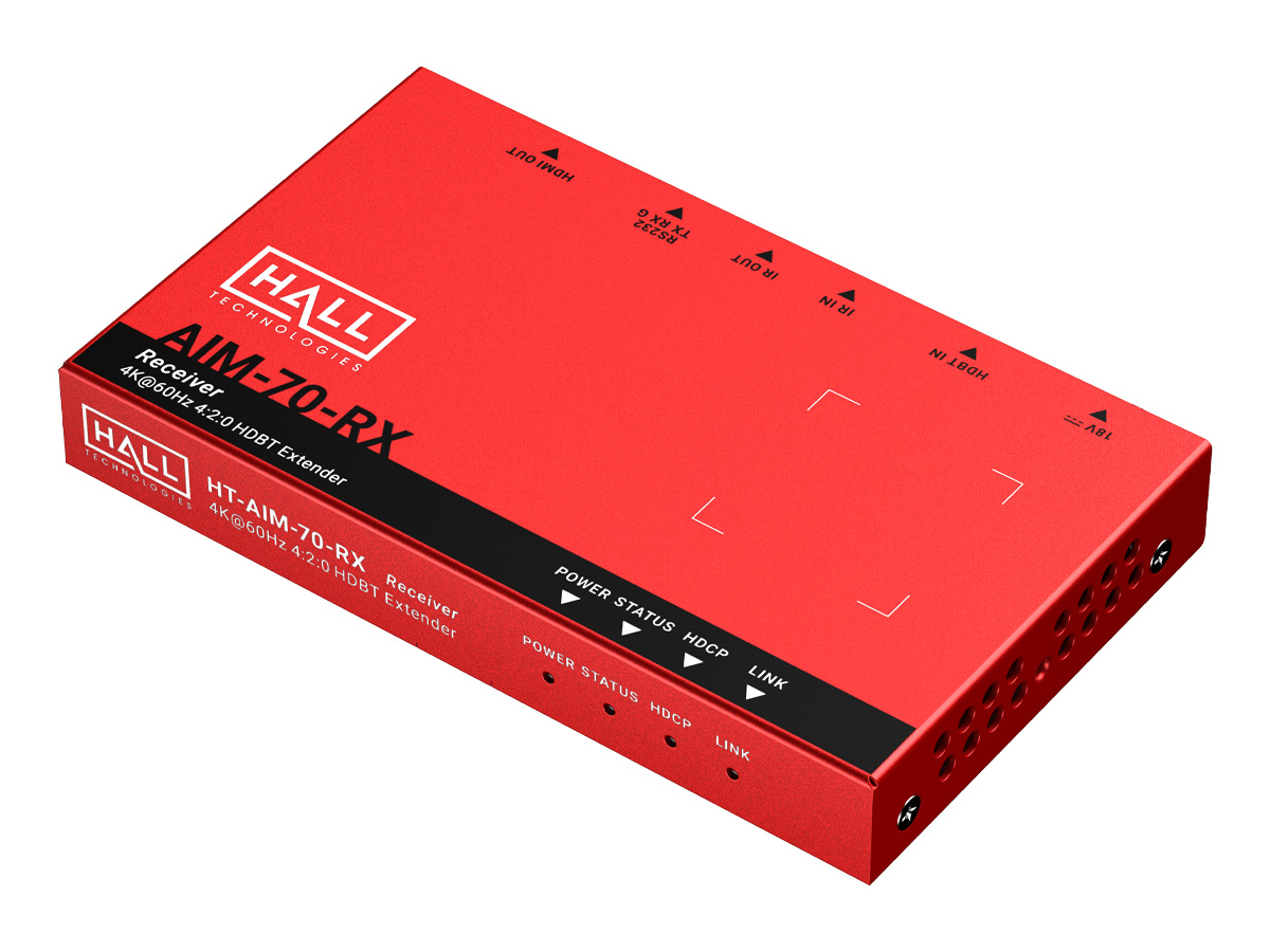Hall Technologies HT-AIM-70-RX HDBaseT Receiver / 4K@60Hz 4:2:0 / PoC / Bi-directional IR / RS232