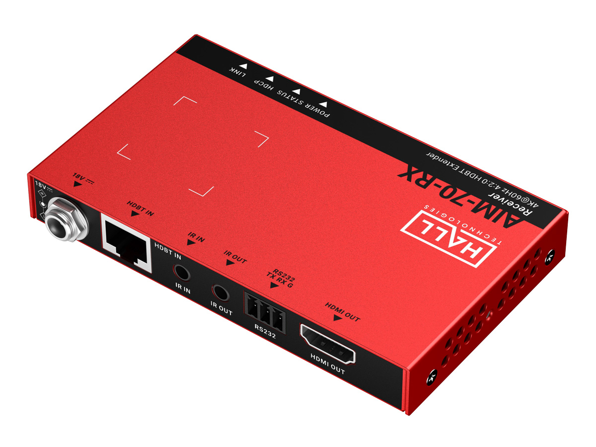 Hall Technologies HT-AIM-70-RX HDBaseT Receiver / 4K@60Hz 4:2:0 / PoC / Bi-directional IR / RS232 - Image 2
