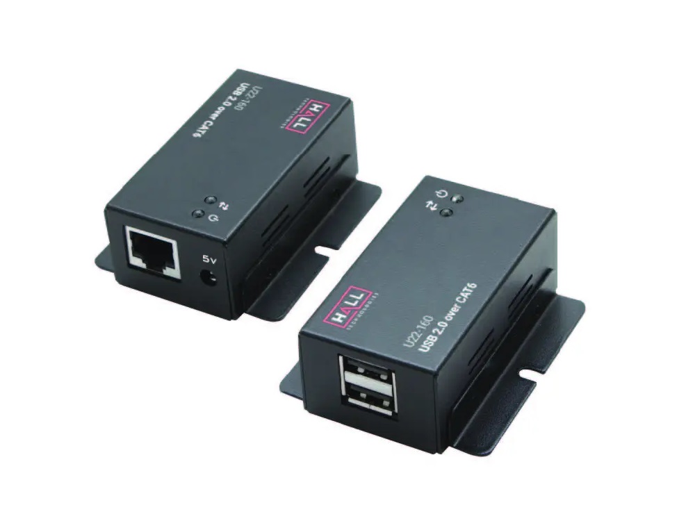 Hall Technologies U22-160 USB 2.0 over UTP Extender (Receiver/Transmitter) Kit with 2-Port Hub