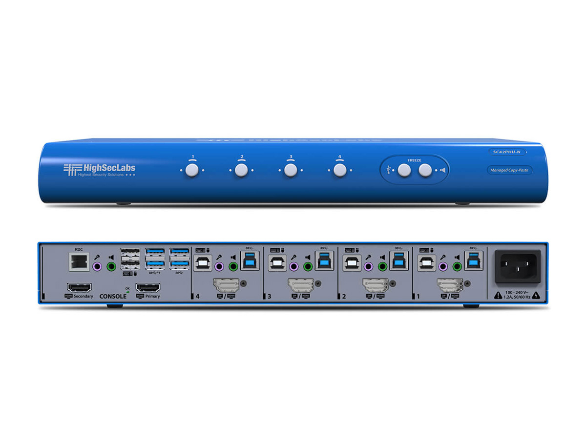 High Sec Labs SC42PHU-N 4x2 DP/HDMI KVM Combiner to 2 HDMI / USB 3.0 / Analog Mic Speaker / 4K