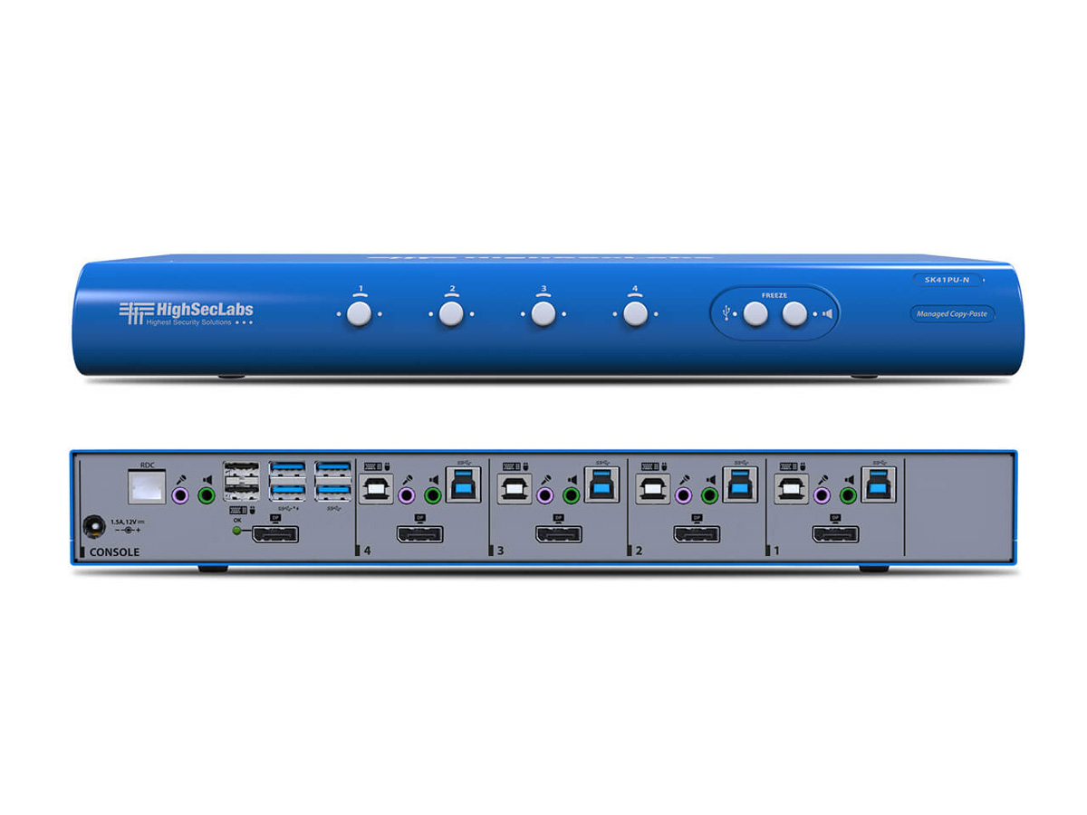 High Sec Labs SK41PU-N 4-Port DisplayPort KVM Switcher / USB 3.0 / DP1.2 / 4K 3840x2160@30Hz / Audio