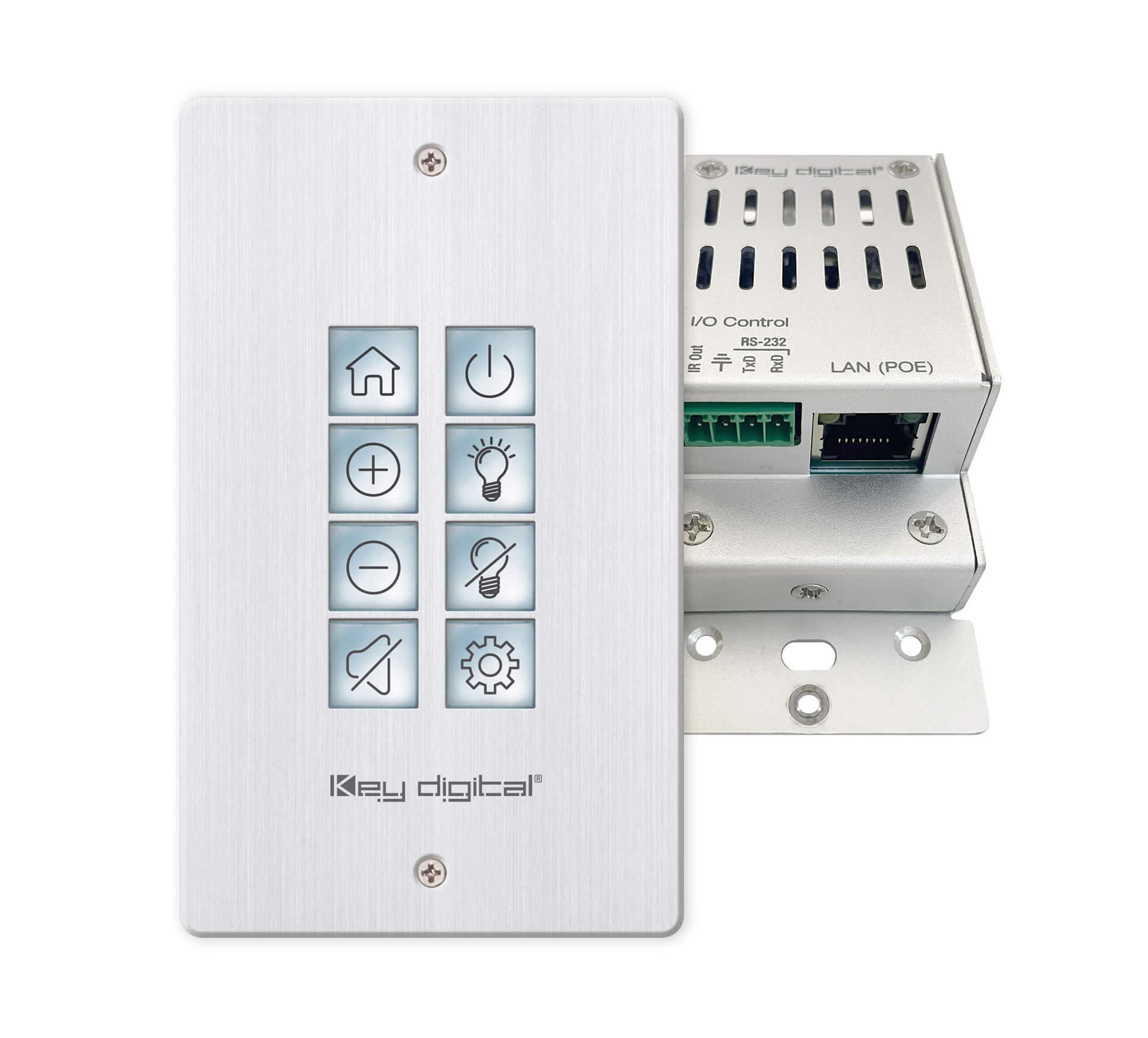 Key Digital KD-WP8-3 8-Button Programmable IP / RS-232 / IR Control Keypad PoE Single-Gang