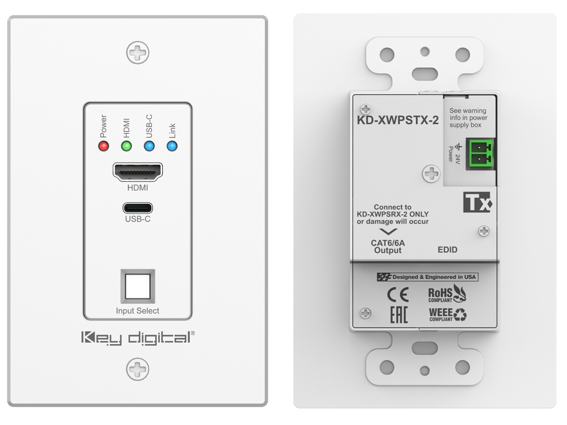 Key Digital KD-XWPS-2 HDMI USB-C Wall Plate Extender Kit / 4K60 4:4:4 Over CAT6 164ft / Audio De-Embed - Image 2