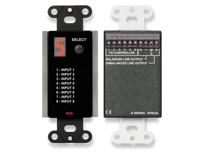 RDL DB-SFRC8L 8-Source In-Wall Audio Selector / Balanced +4 dBu / Unbalanced -10 dBV / Numeric LED