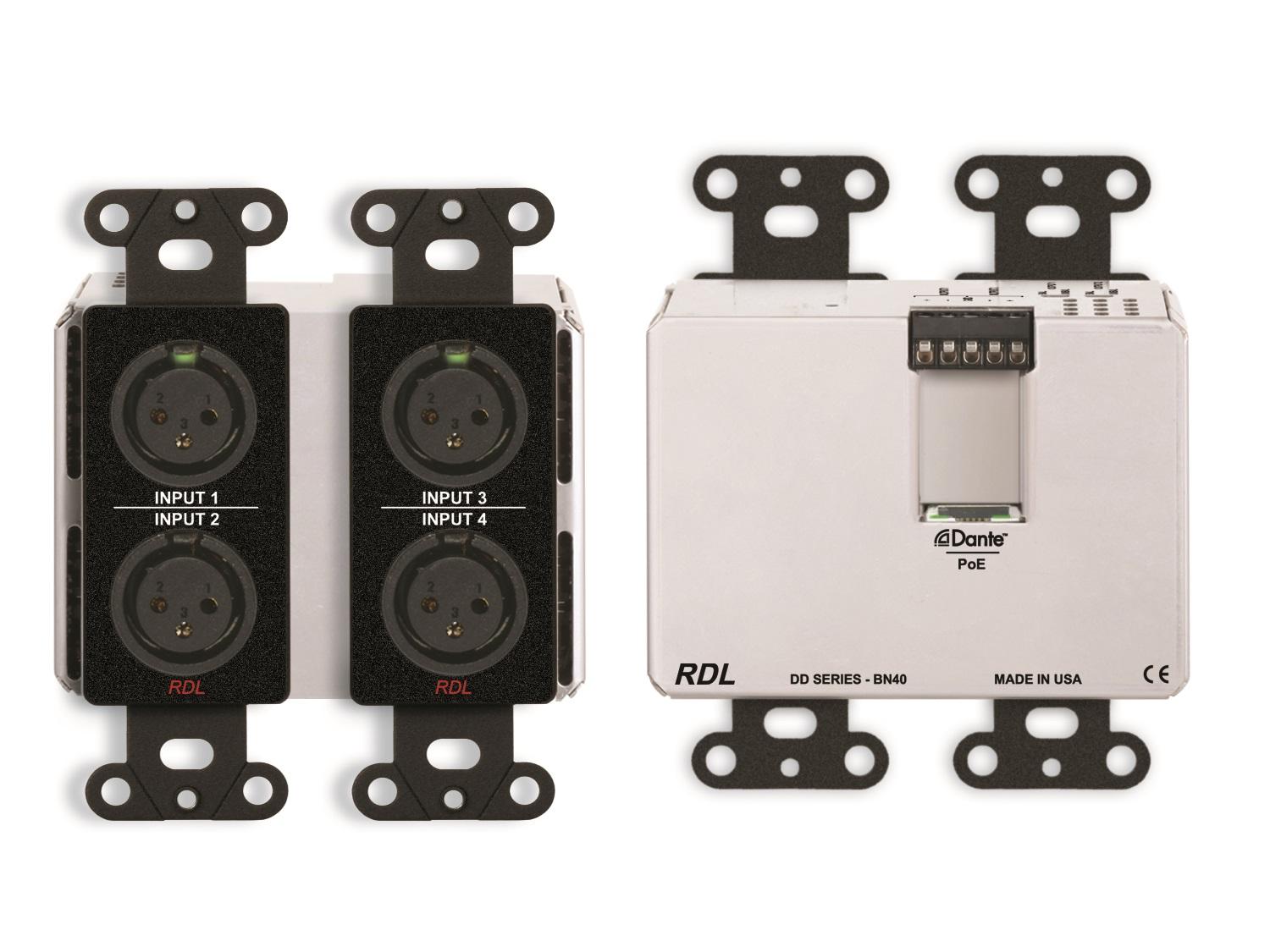 RDL DDB-BN40 4x2 Wall-Mounted Bi-Directional Mic/Line Dante Interface/Black