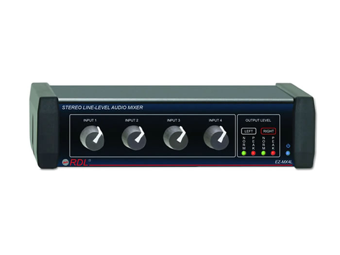 RDL EZ-MX4LX Stereo Line-Level Mixer 4x1 RCA / Mini Jack Dual-LED VU Meters
