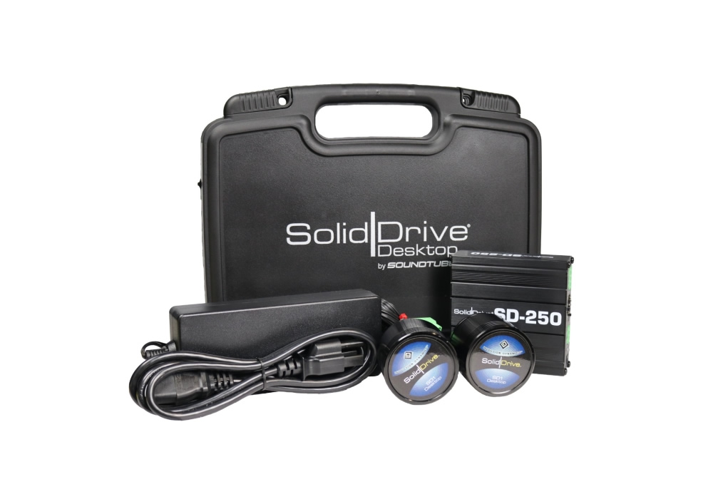 Soliddrive SD-1DESKTOP-250-PAIR Desktop Transducer Kit / 50W Stereo Mini Amplifier / Dual Surface Transducers / Silicone Backing