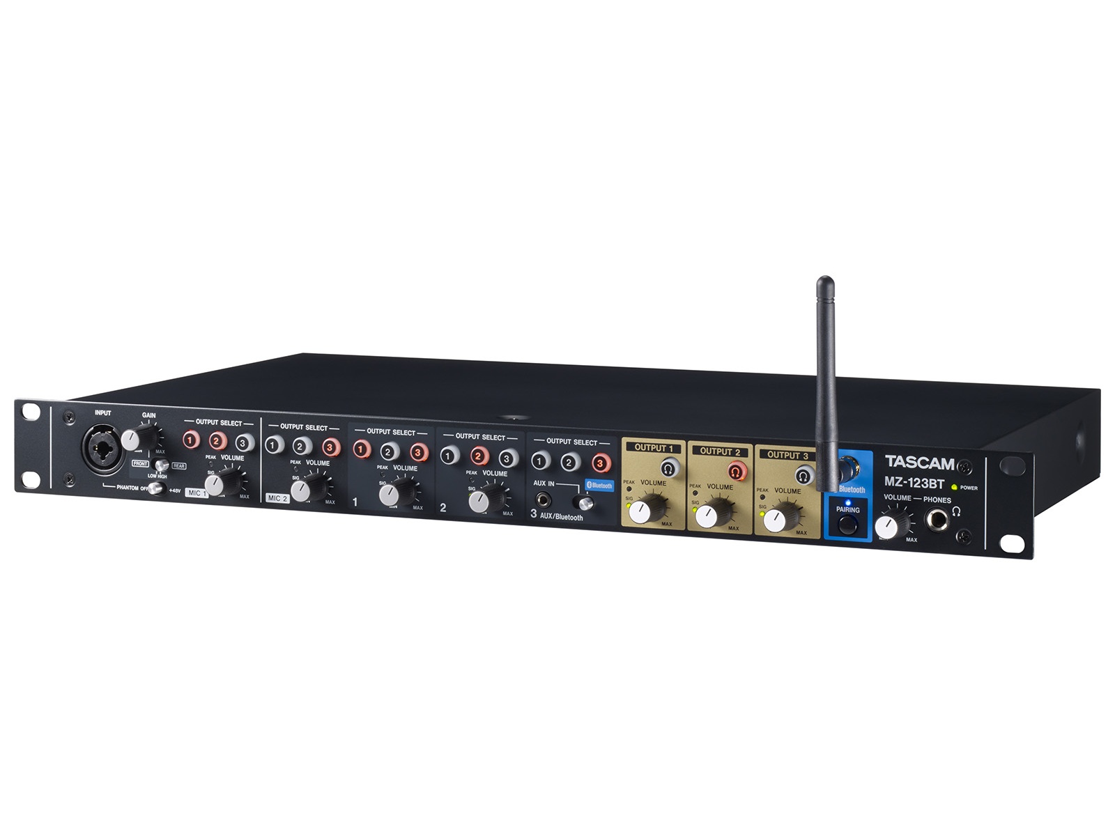 TASCAM MZ-123BT 3-Channel Rackmount Multi-Zone Mixer Bluetooth 2 Mic Inputs Headphone Monitor 1U - Image 2